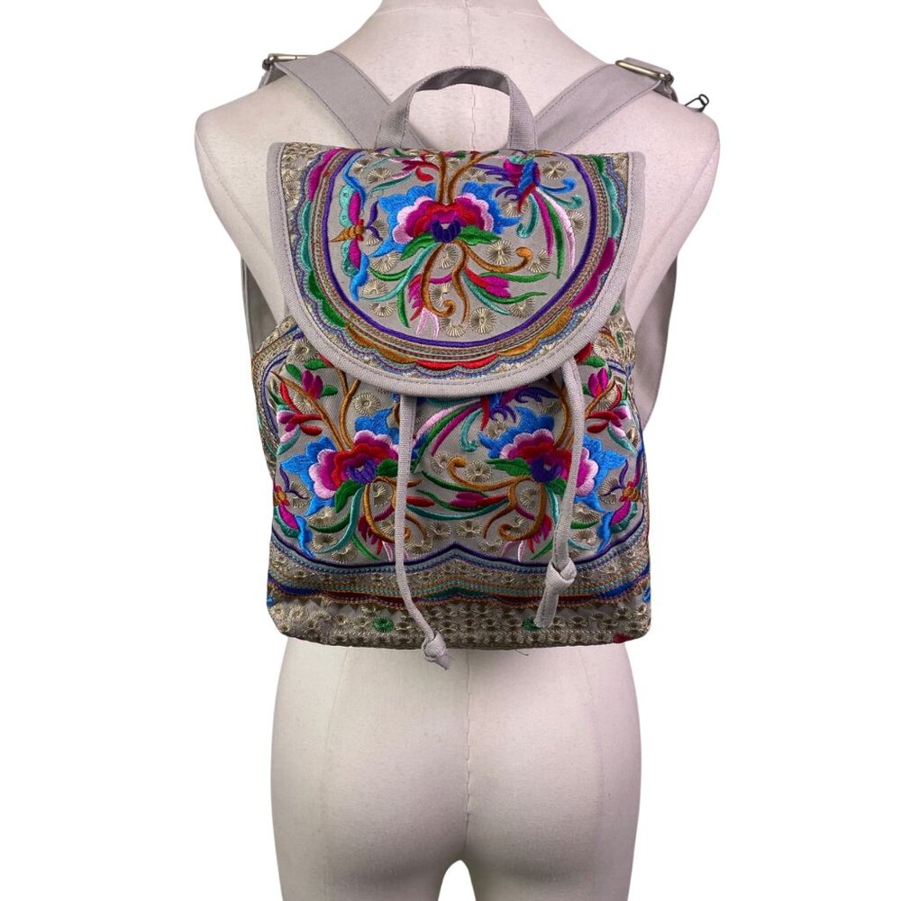 Embroidered Gary Canvas Adjustable Straps & Drawstring Closure Backpack - Picture 11 of 12